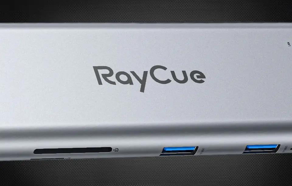 Hub 11w1 RayCue USB-C do 2x USB-A 2.0 480Mbps + 3x USB-A 3.2 5Gbps + SD/TF 3.0 + HDMI 4K30Hz + VGA 1080p + RJ45 + PD 3.0 100W (szary)