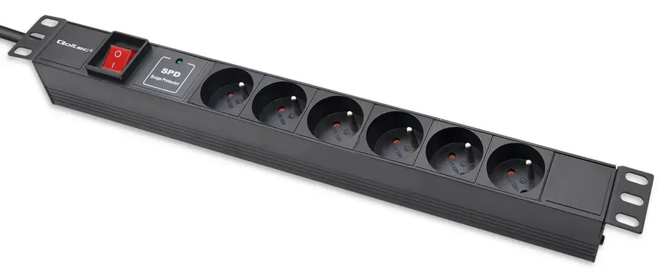 Qoltec Aluminiowa Listwa zasilająca  PDU do  RACK 19'' | 1U | 16A |  6xFRENCH | 1.8m