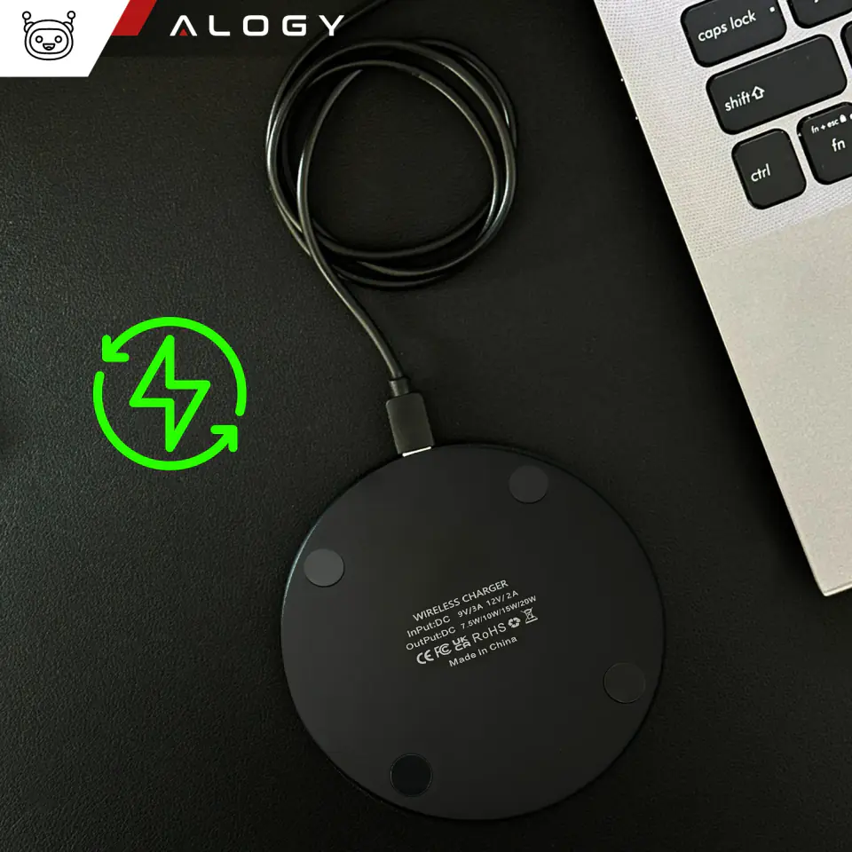 Ładowarka indukcyjna QI bezprzewodowa 20W szybka LED Alogy okrągła mocna + kabel USB-C Czarna