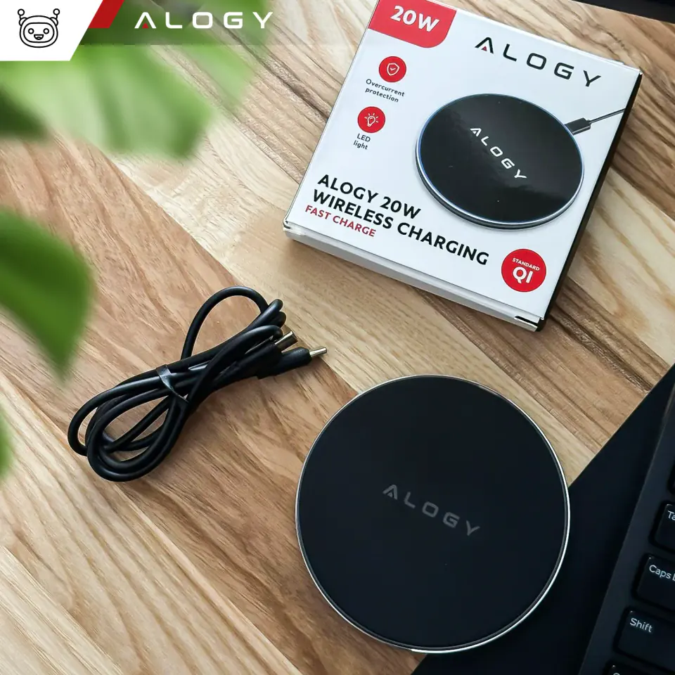 Ładowarka indukcyjna QI bezprzewodowa 20W szybka LED Alogy okrągła mocna + kabel USB-C Czarna