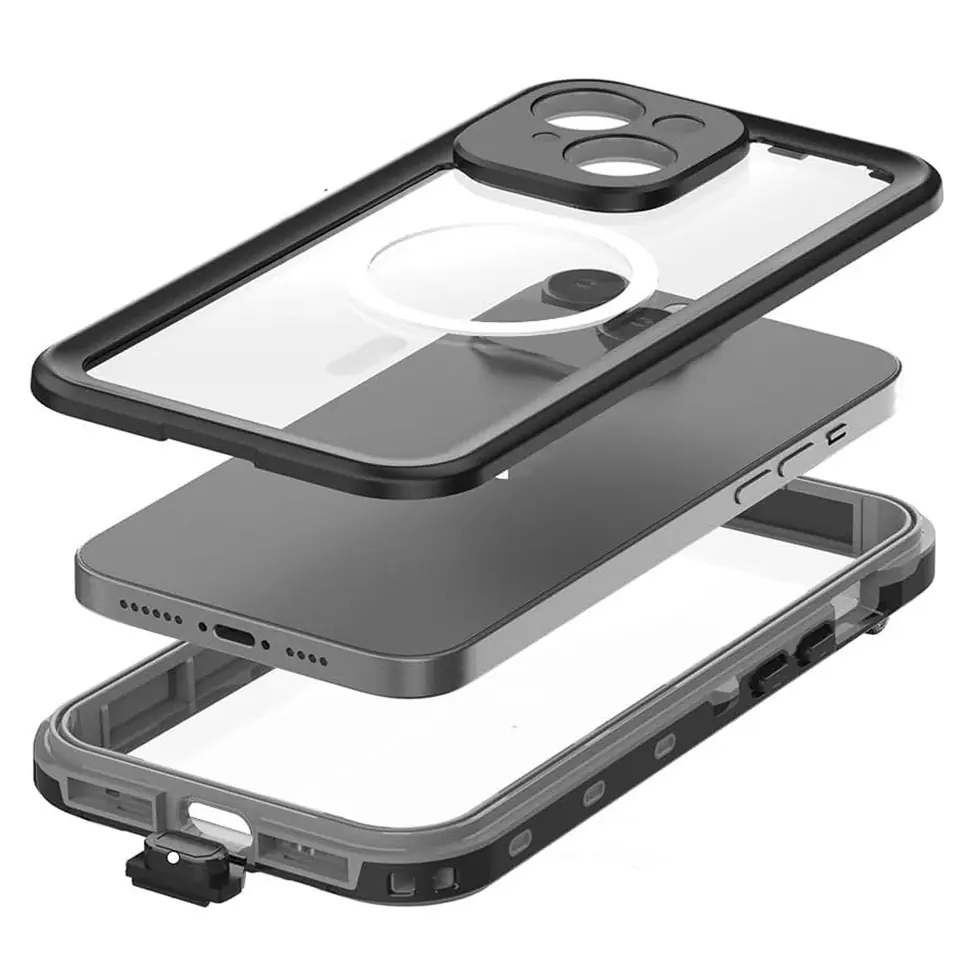 Etui do iPhone 15 Plus wodoodporne Mag Safe Case pancerne wodoszczelne obudowa czarno-szare
