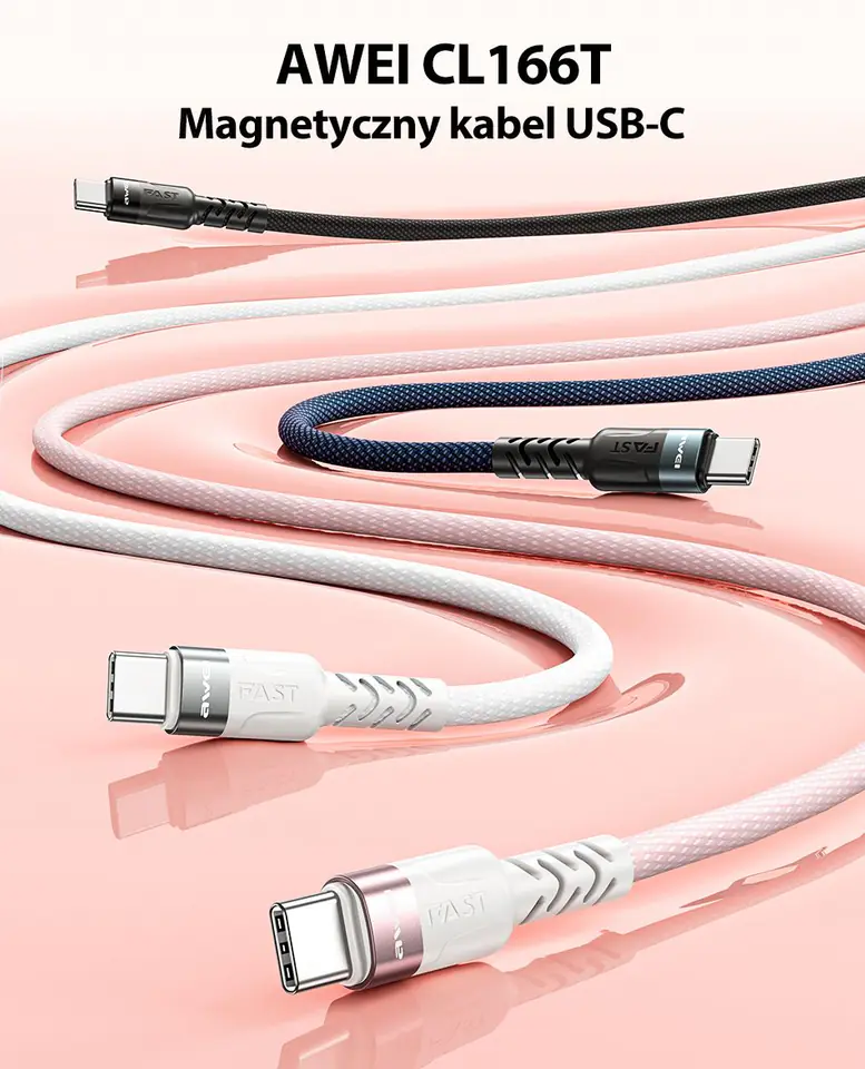 AWEI kabel CL-166T USB-C na USB-C magnetyczny czarny/black