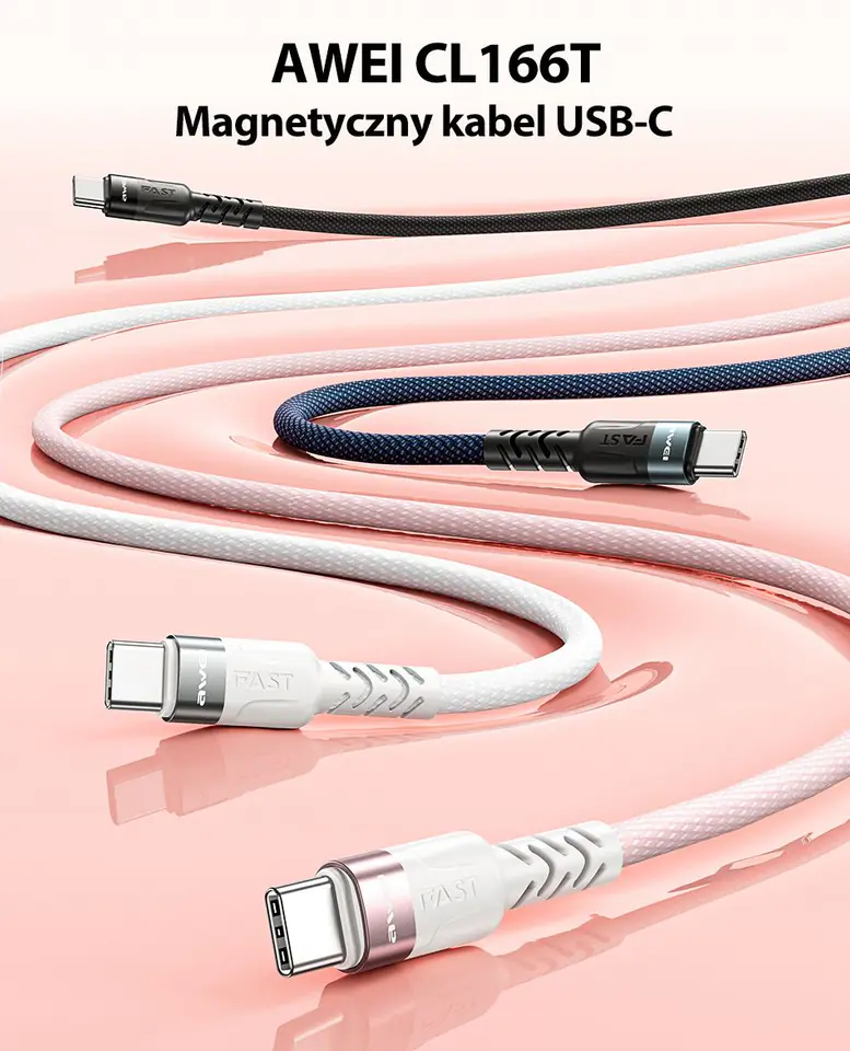 AWEI kabel CL-166T USB-C na USB-Cmagnetyczny czarny/black