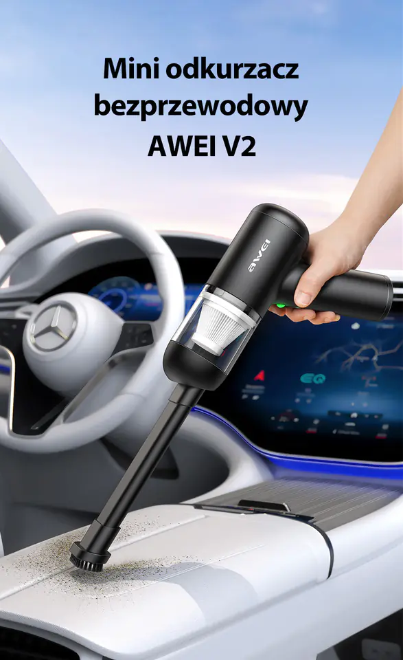 AWEI Mini odkurzacz V2 bezprzewodowyze wskaźnikiem kurzu czarny/black