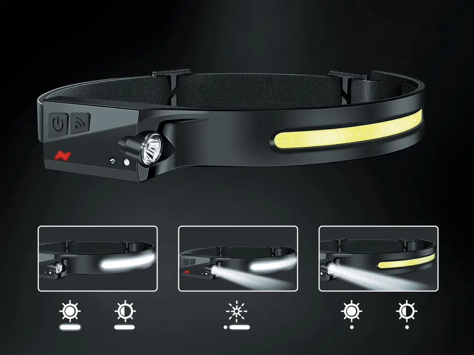 Latarka czołowa akumulatorowa 5W COB+ 3W Led czujnik ruchu