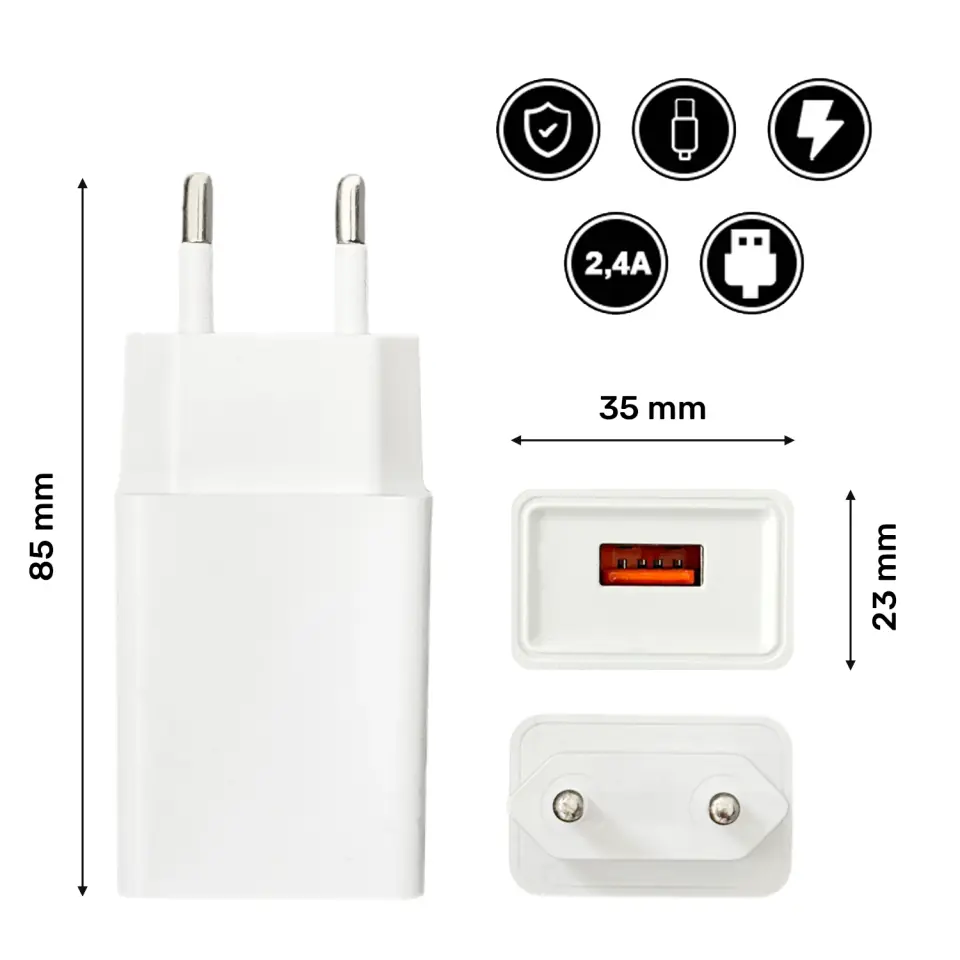 Ładowarka sieciowa USB + kabel USB - Lightning do iPhone 1m szybka 2.4A 12W Denmen Biała
