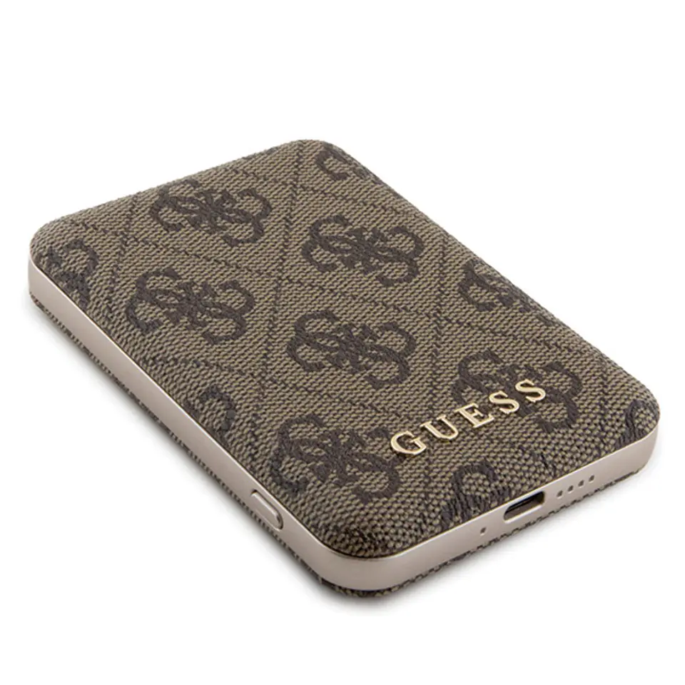 Oryginalne Etui APPLE IPHONE 15 PRO Guess Hardcase + Powerbank MagSafe 4G Metal Logo 5000mAh (GUBPM5P15L4GEMGW) brązowe