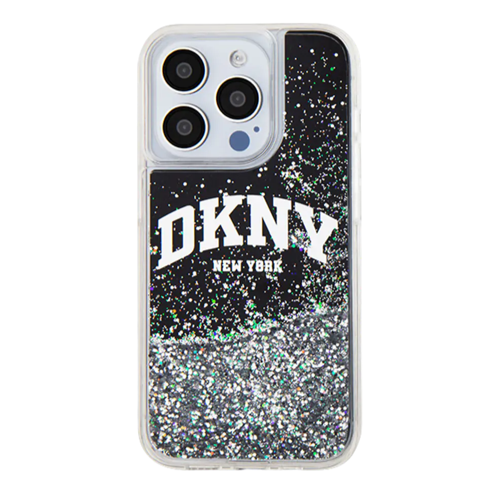 Oryginalne Etui IPHONE 14 PLUS / 15 PLUS DKNY Hardcase Liquid Glitter Big Logo (DKHCP15MLBNAEK) czarne