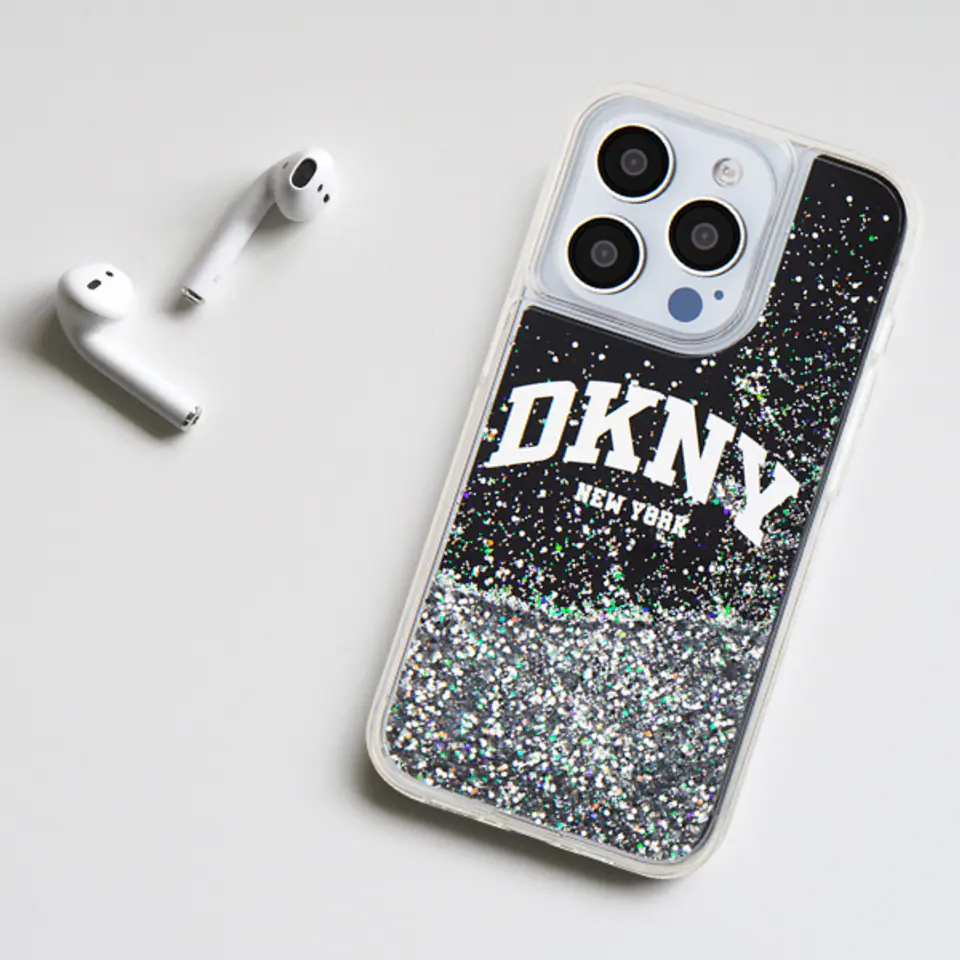 Oryginalne Etui APPLE IPHONE 15 PRO MAX DKNY Hardcase Liquid Glitter Big Logo (DKHCP15XLBNAET) białe