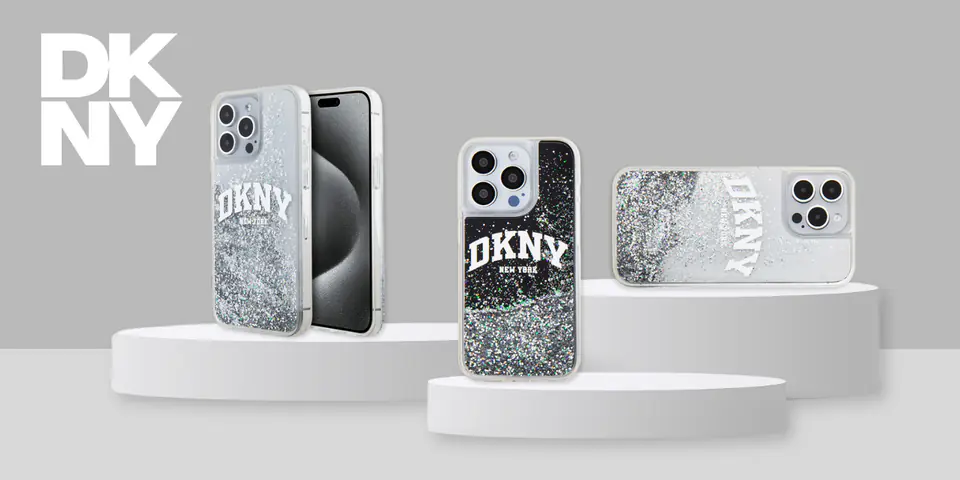 Oryginalne Etui IPHONE 13 / 14 / 15 DKNY Hardcase Liquid Glitter Big Logo (DKHCP14SLBNAEK) czarne