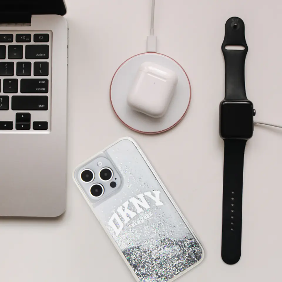 Oryginalne Etui IPHONE 14 PLUS / 15 PLUS DKNY Hardcase Liquid Glitter Big Logo (DKHCP15MLBNAEK) czarne