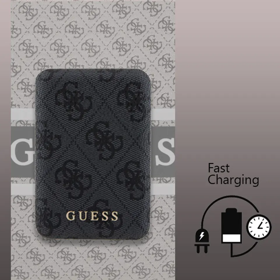 Guess Powerbank indukcyjny 15W GUPB5FP4EMGK 5000mAh czarny/black 4G Leather Metal Logo MagSafe