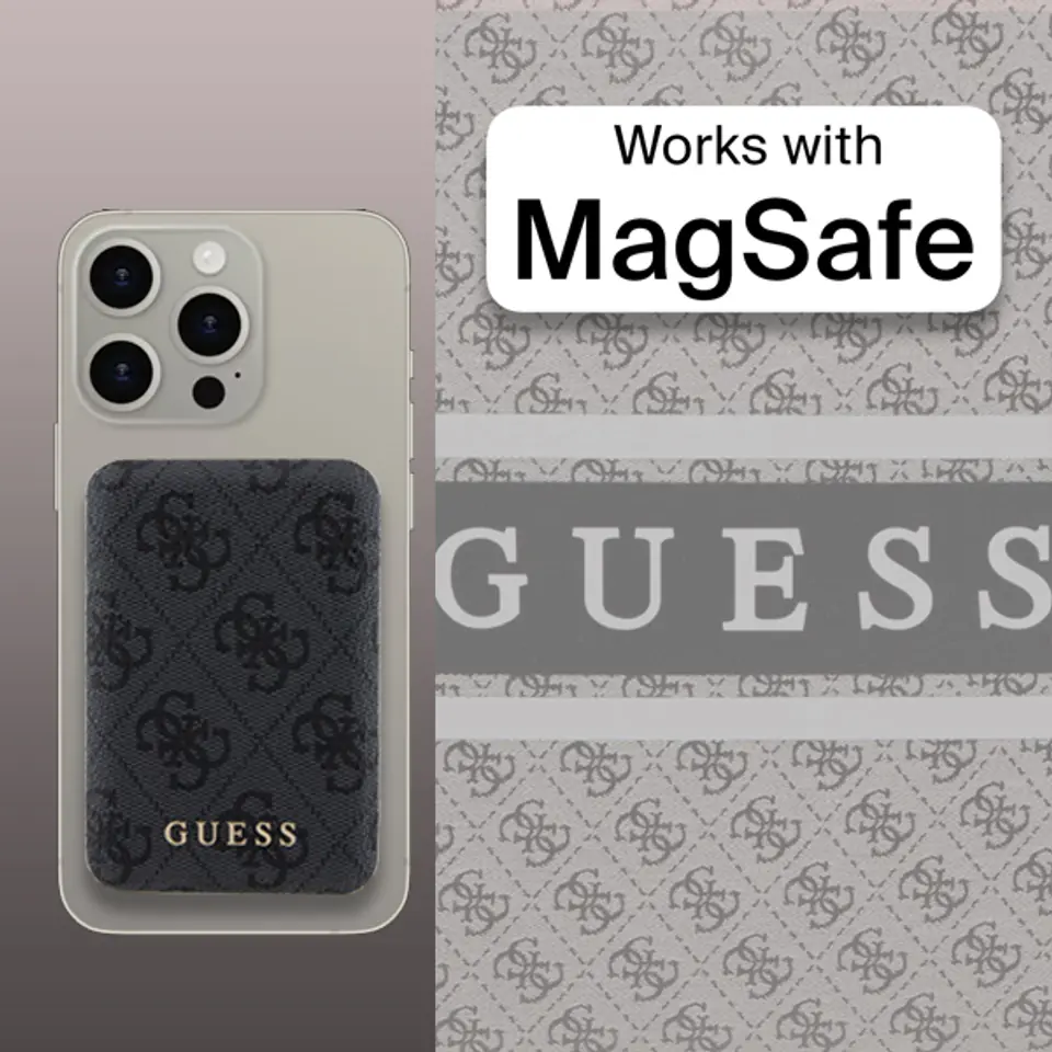 Guess Powerbank indukcyjny 15W GUPB5FP4EMGK 5000mAh czarny/black 4G Leather Metal Logo MagSafe