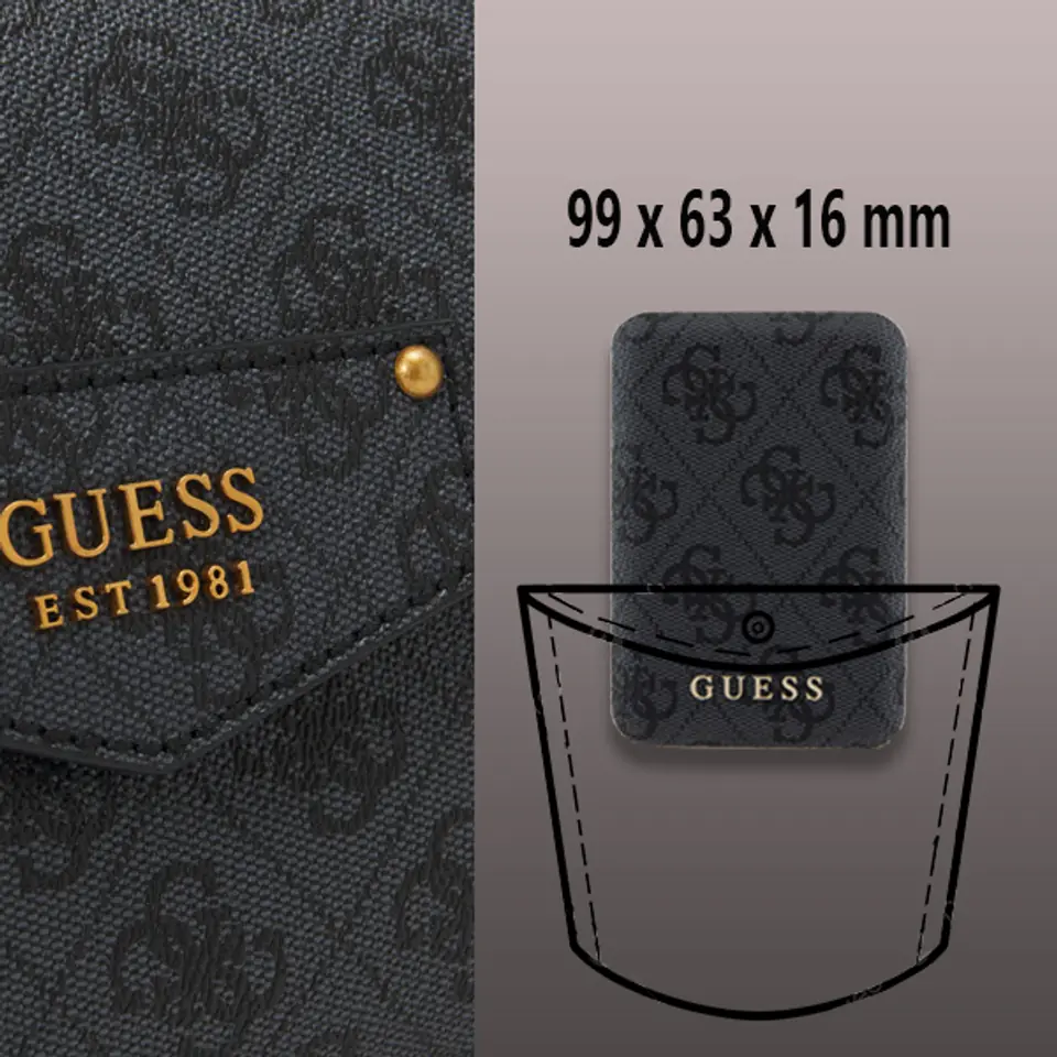 Guess Powerbank indukcyjny 15W GUPB5FP4EMGK 5000mAh czarny/black 4G Leather Metal Logo MagSafe