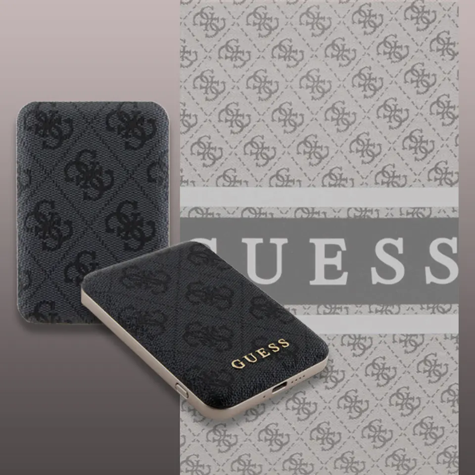 Guess Powerbank indukcyjny 15W GUPB5FP4EMGK 5000mAh czarny/black 4G Leather Metal Logo MagSafe