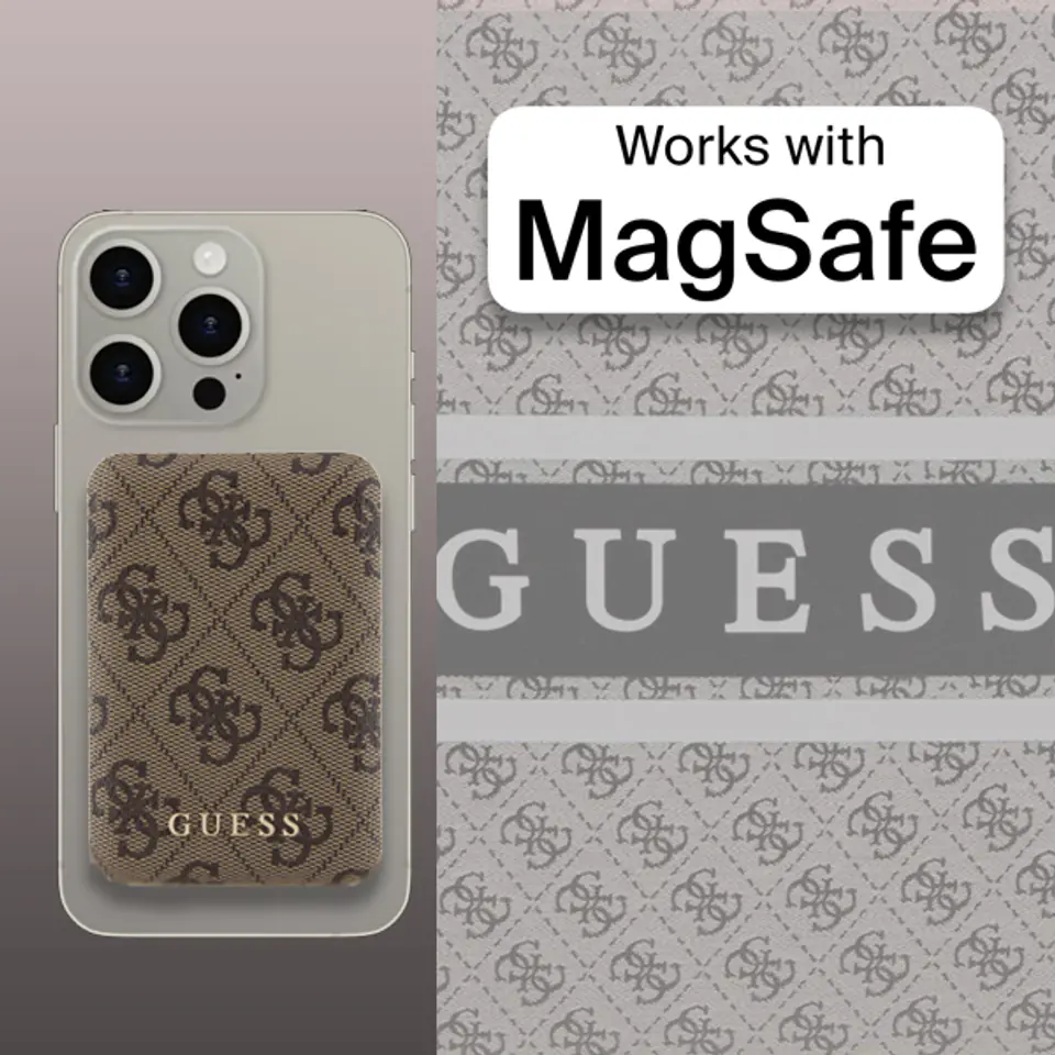 Guess Powerbank indukcyjny 15W GUPB5FP4EMGW 5000mAh brązowy/brown 4G Leather Metal Logo MagSafe