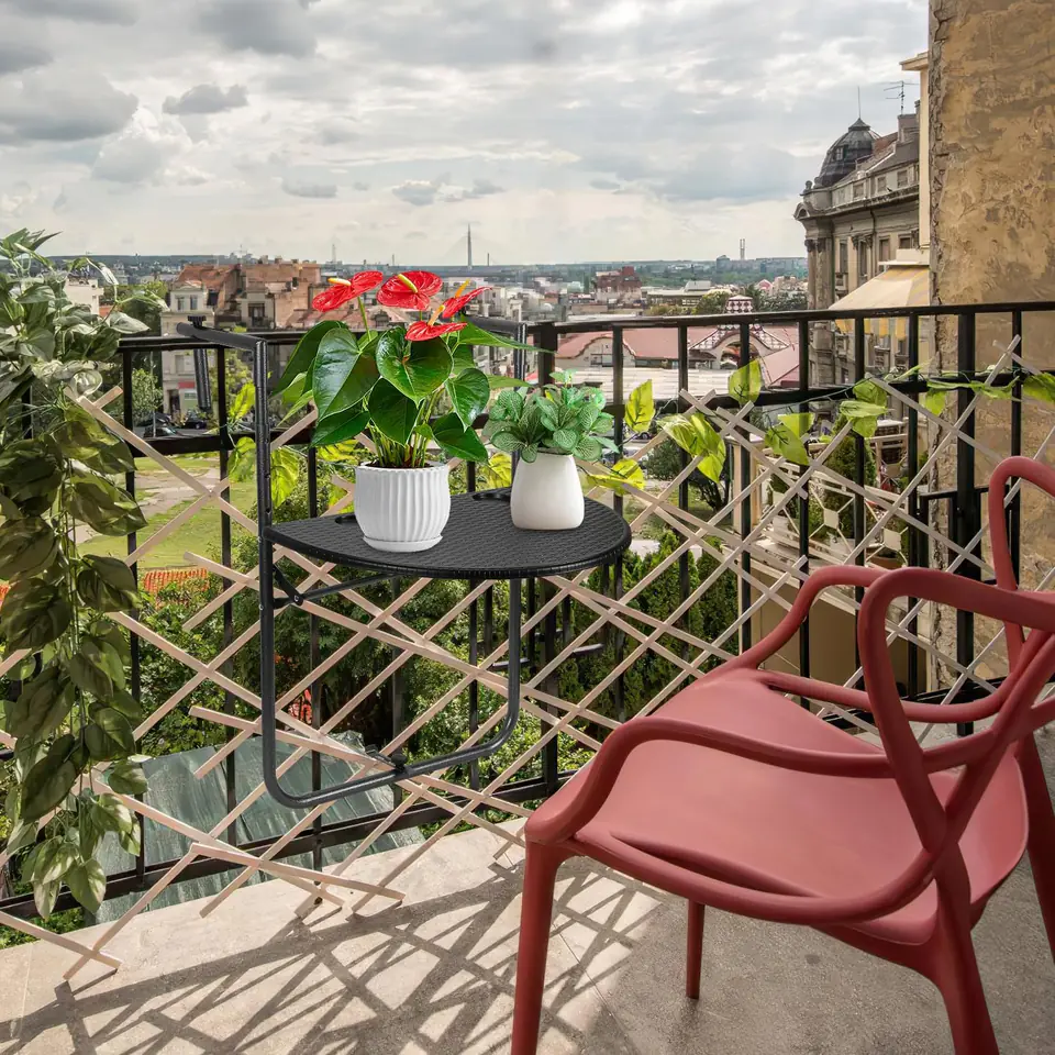 Stolik balkonowy składany zawieszany na balustradę czarny ModernHome