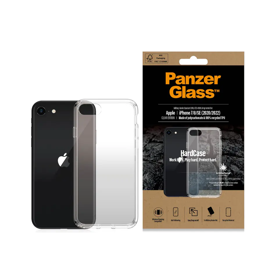 PanzerGlass HardCase iPhone SE 2022 / SE 2020 / 7 / 8 Antibacterial Military grade Tangerine transparent 0377