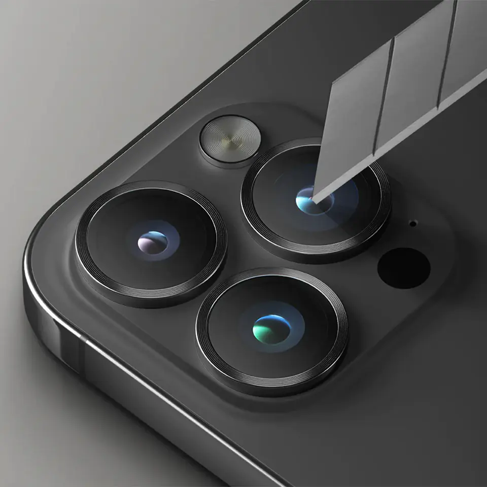 UNIQ Optix Aluminium Camera Lens Protector iPhone 15 Pro 6.1" midnight black szkło na obiektyw aparatu z aplikatorem