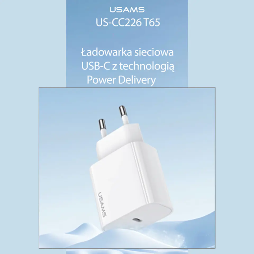 USAMS Ład. siec. 1xUSB-C T65 PD20W (only head) PD Fast Charging biały/white CC226TC01 (US-CC226)