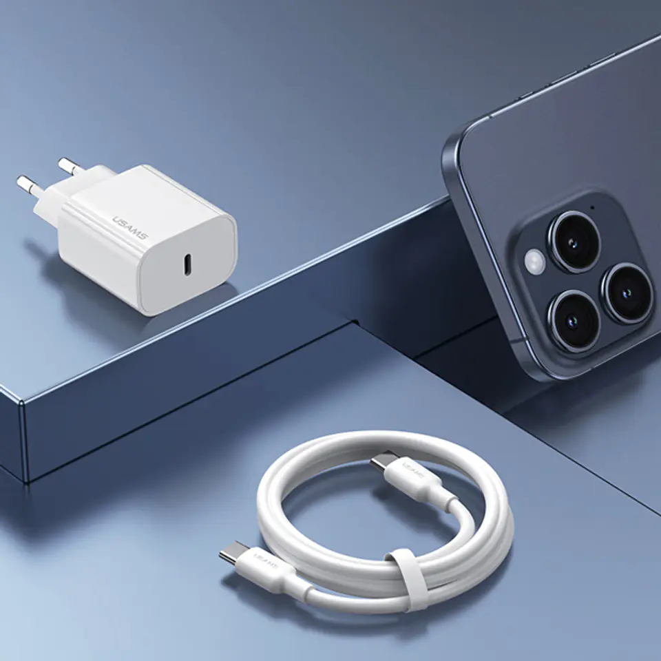 USAMS Ład. siec. 1xUSB-C T65 PD20W(only head) PD Fast Charging biały/white CC226TC01 (US-CC226)