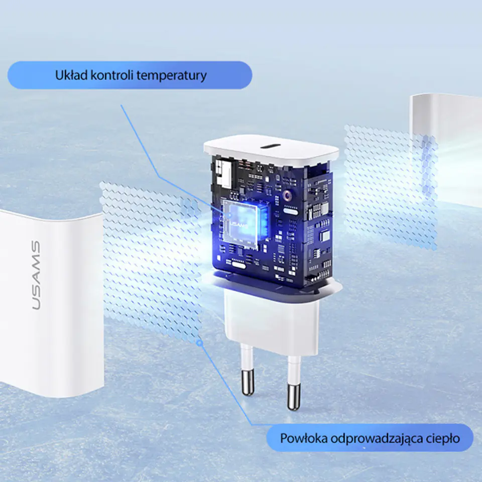 USAMS Ład. siec. 1xUSB-C T65 PD20W(only head) PD Fast Charging biały/white CC226TC01 (US-CC226)