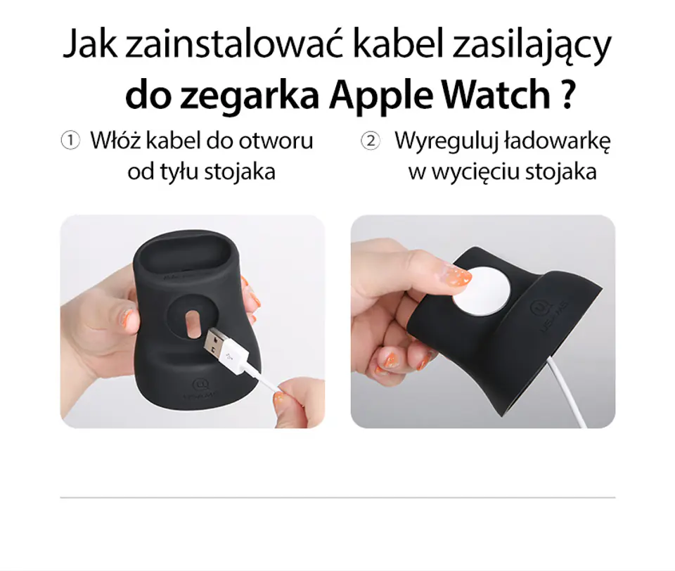 USAMS Silikonowy stojak 2w1 do ładowania Apple Watch i AirPods czarny/black ZJ51ZJ01 (US-ZJ051)