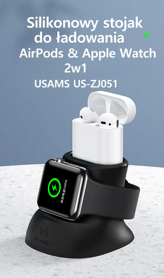 USAMS Silikonowy stojak 2w1 do ładowania Apple Watch i AirPods czarny/black ZJ51ZJ01 (US-ZJ051)