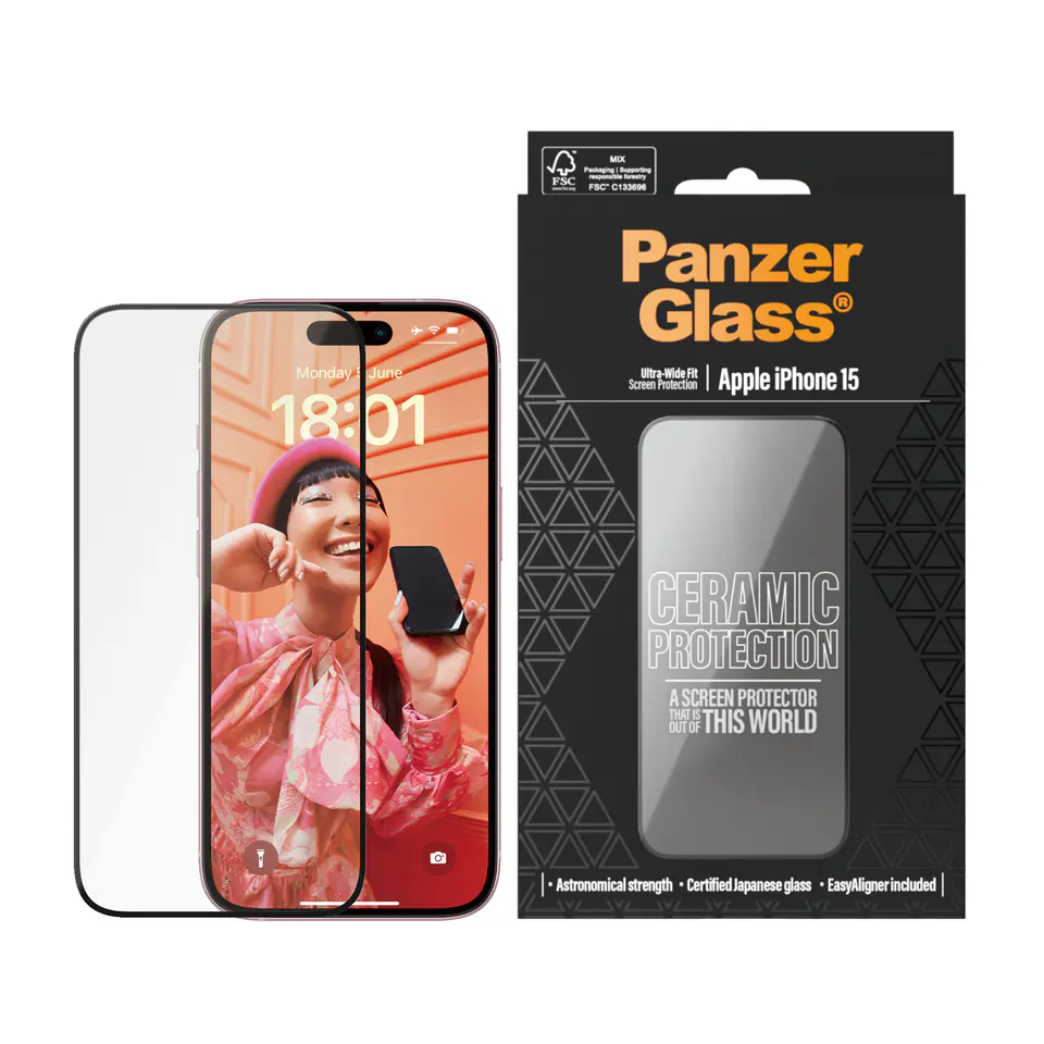 PanzerGlass Ceramic Protection iPhone 156.1" Ultra-Wide-Fit Screen Protection Easy Aligner Included 2837