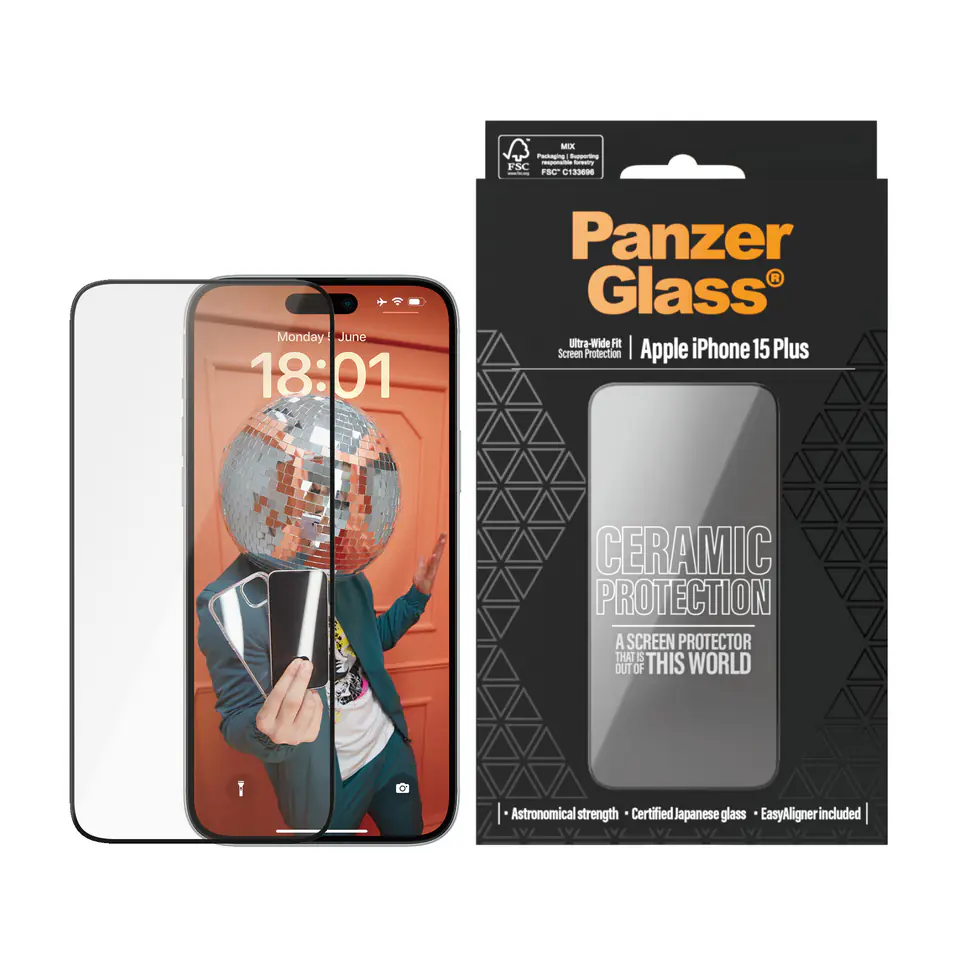 PanzerGlass Ceramic Protection iPhone 15Plus 6.7" Ultra-Wide-Fit Screen Protection Easy Aligner Included 2839