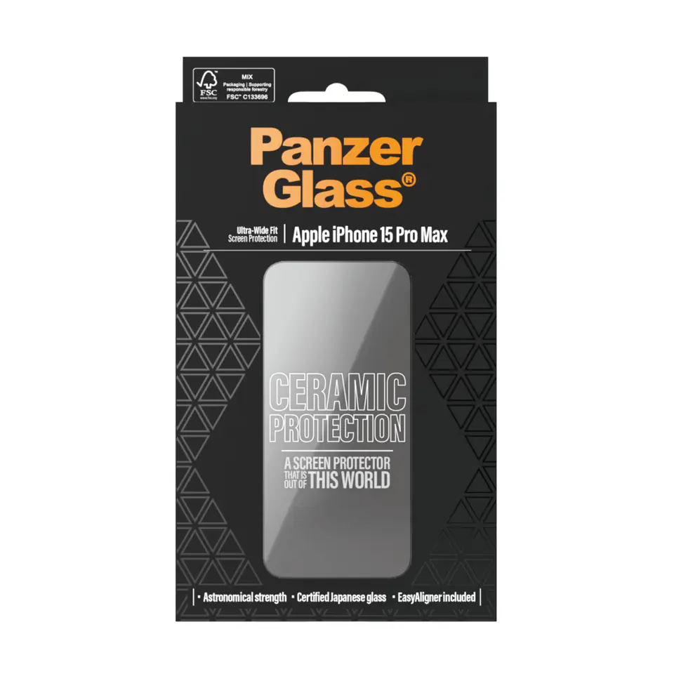 PanzerGlass Ceramic Protection iPhone 15Pro Max 6.7" Ultra-Wide-Fit Screen Protection Easy Aligner Included 2840