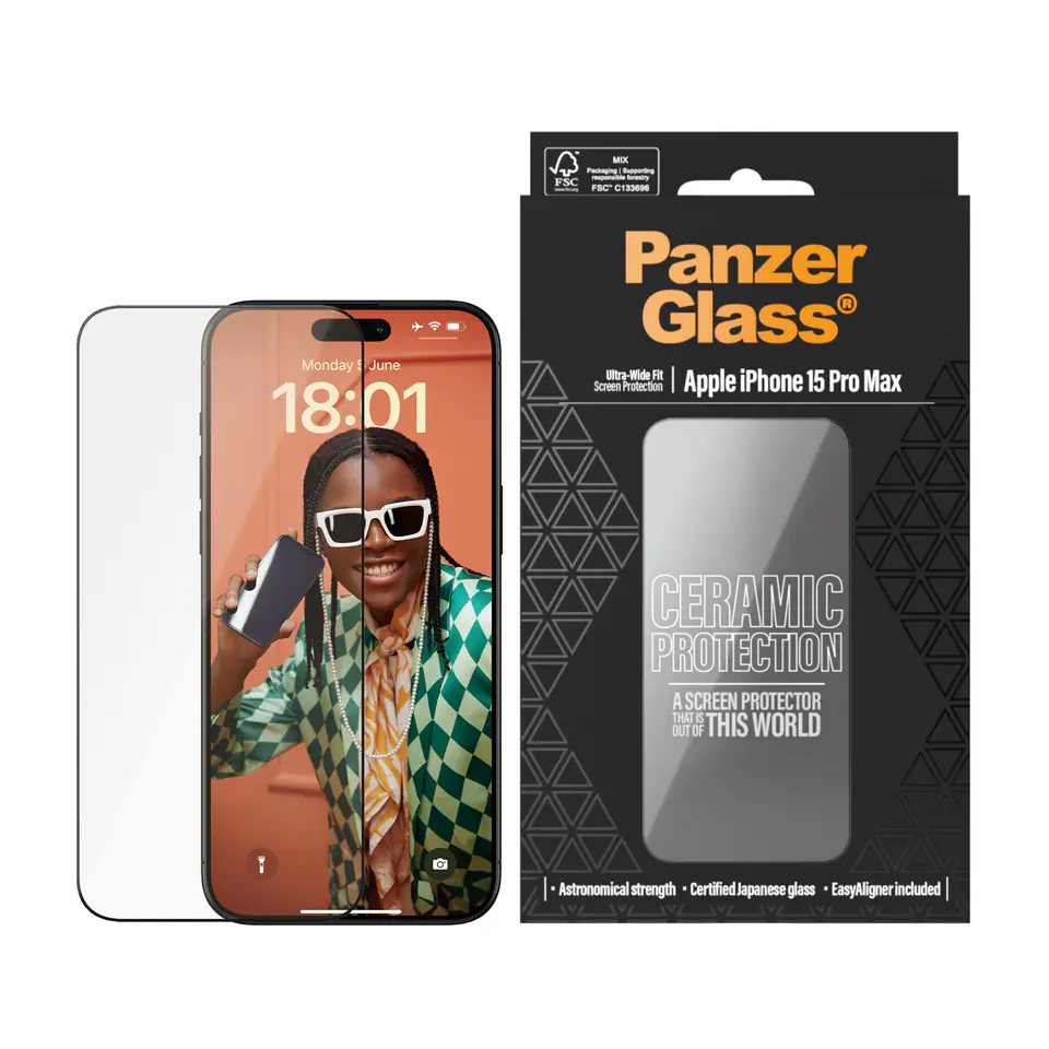 PanzerGlass Ceramic Protection iPhone 15Pro Max 6.7" Ultra-Wide-Fit Screen Protection Easy Aligner Included 2840