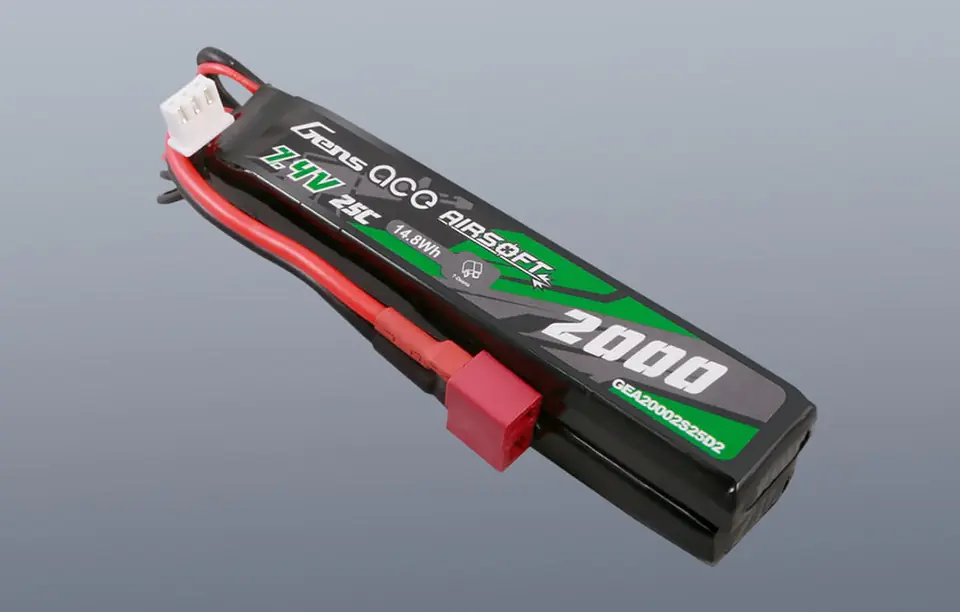 Akumulator Gens Ace 25C 2000mAh 2S2P 7.4V Saddle Airsoft Gun Lipo z konektorem Mini Deans(T) Plug