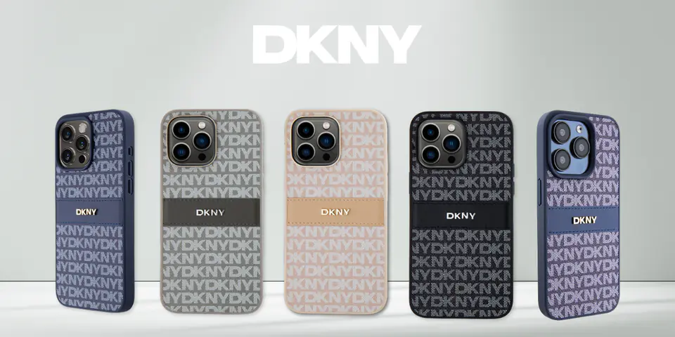 Oryginalne Etui APPLE IPHONE 15 PRO DKNY Hardcase Leather Mono Stripe & Metal Logo (DKHCP15LPRTHSLB) niebieskie