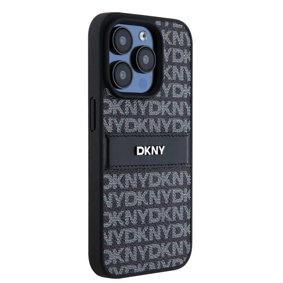 Oryginalne Etui IPHONE 14 PRO DKNY Hardcase Leather Mono Stripe & Metal Logo (DKHCP14LPRTHSLK) czarne