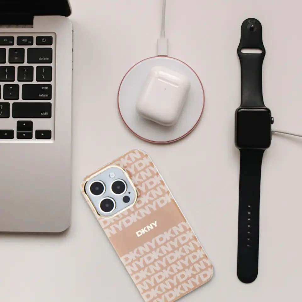 Oryginalne Etui IPHONE 13 / 14 / 15 DKNY Hardcase IML Mono & Stripe MagSafe (DKHMP15SHRHSEB) niebieskie