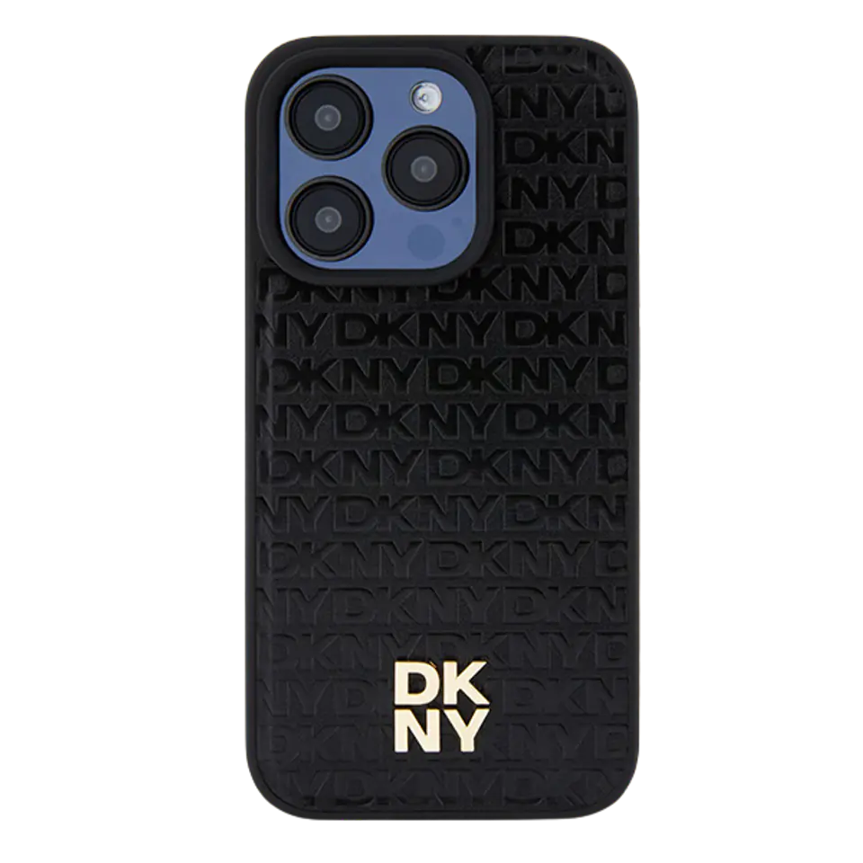 Oryginalne Etui IPHONE 13 / 14 / 15 DKNY Hardcase Leather Monogram Pattern Metal Logo MagSafe (DKHMP14SPSHRPSK) czarne