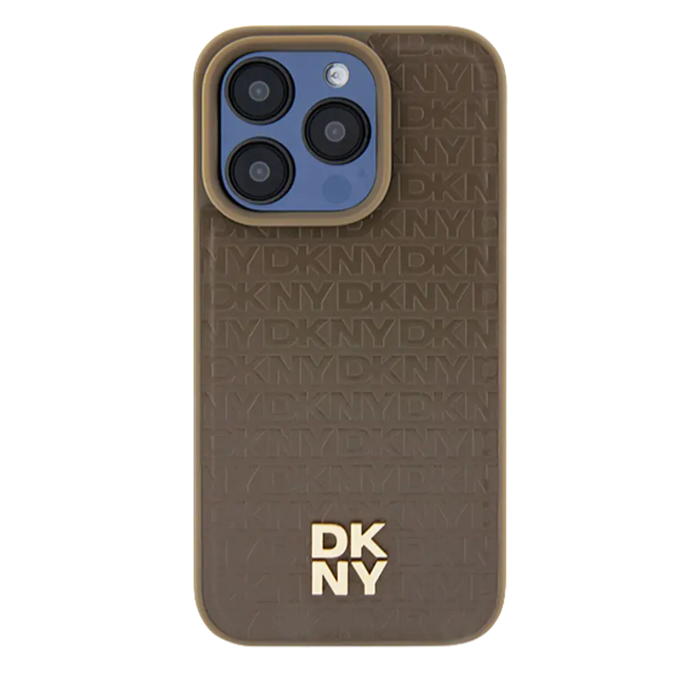 Oryginalne Etui IPHONE 14 PRO MAX DKNY Hardcase Leather Pattern Metal Logo MagSafe (DKHMP14XPSHRPSW) brązowe