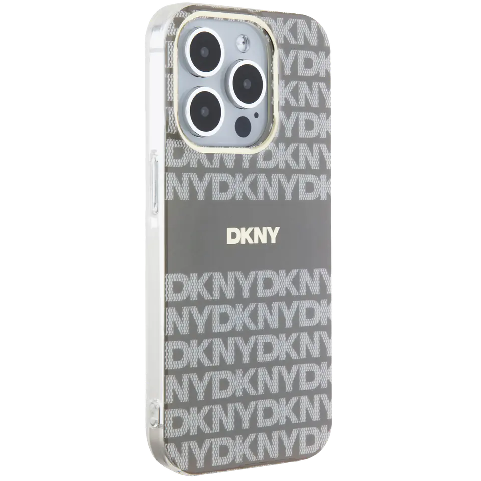 Oryginalne Etui IPHONE 13 / 14 / 15 DKNY Hardcase IML Mono & Stripe MagSafe (DKHMP15SHRHSEE) beżowe