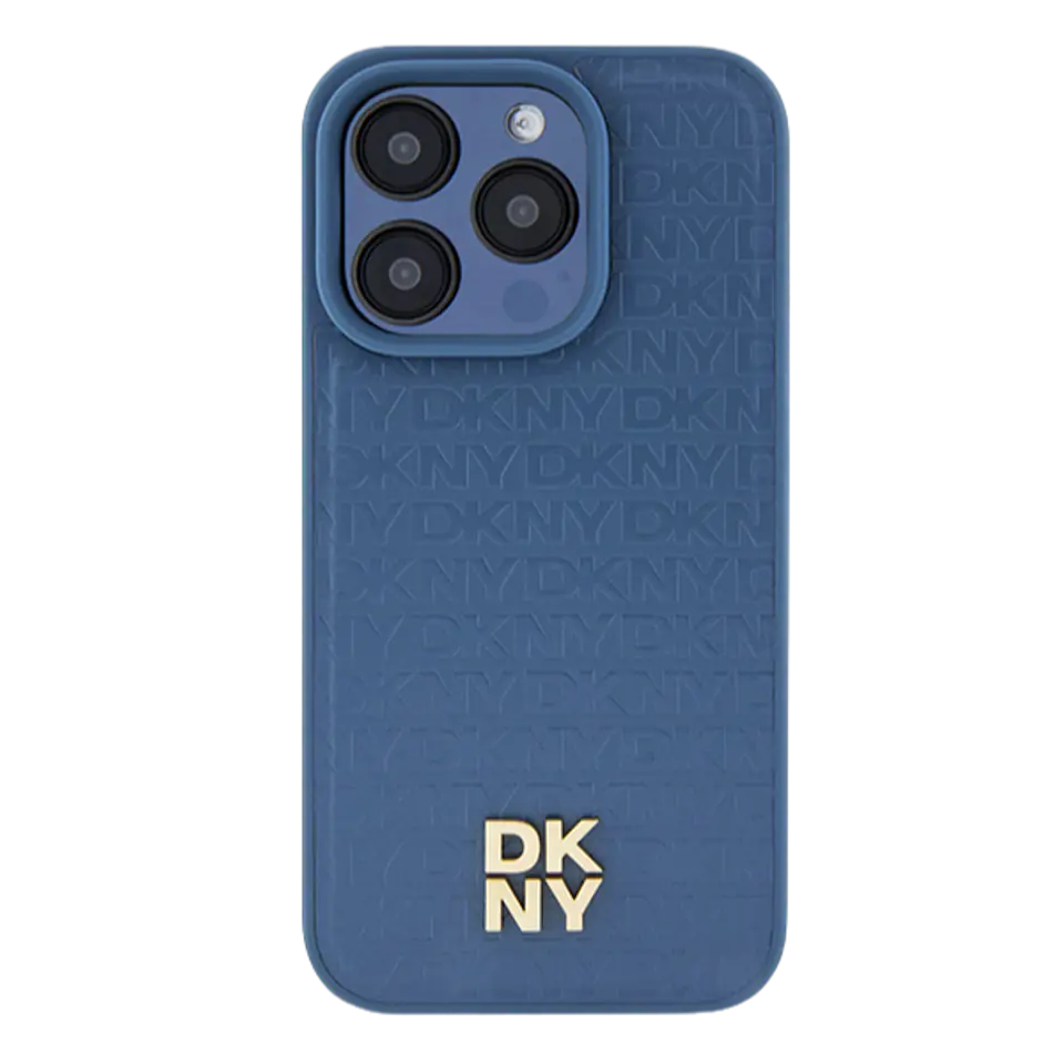 Oryginalne Etui IPHONE 13 / 14 / 15 DKNY Hardcase Leather Pattern Metal Logo MagSafe (DKHMP15SPSHRPSB) niebieskie