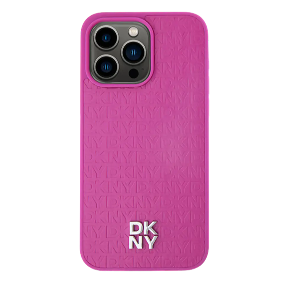 Oryginalne Etui APPLE IPHONE 15 PRO MAX DKNY Hardcase Leather Monogram Pattern Metal Logo MagSafe (DKHMP15XPSHRPSP) różowe