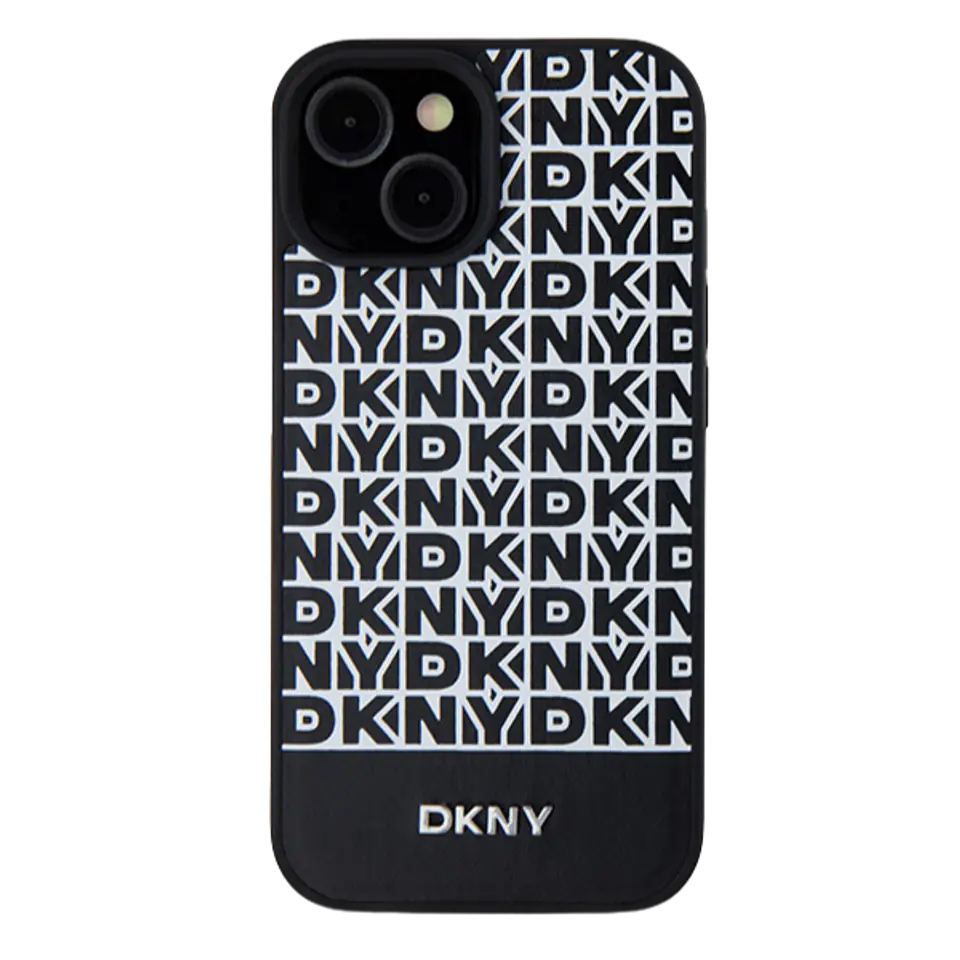 Oryginalne Etui IPHONE 13 / 14 / 15 DKNY Hardcase Leather Printed Pattern Metal Logo MagSafe (DKHMP15SPSOSPK) czarne