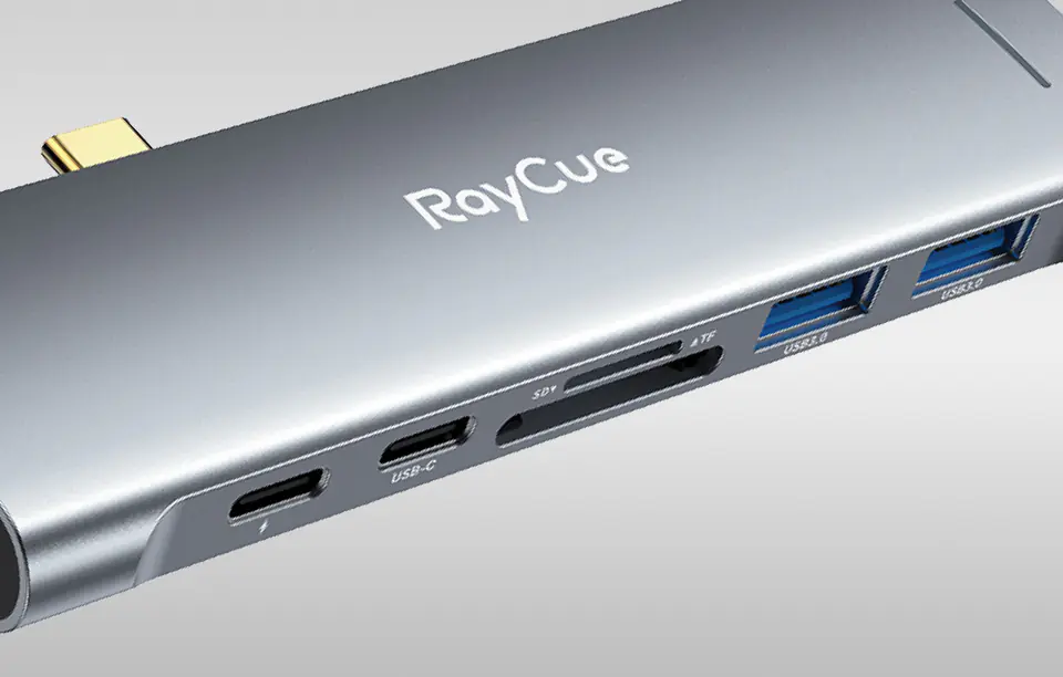 Hub 7w2 RayCue USB-C do 2x USB-A 3.0 5Gbps + SD/TF 3.0 + USB-C+ HDMI 4K30Hz (szary)