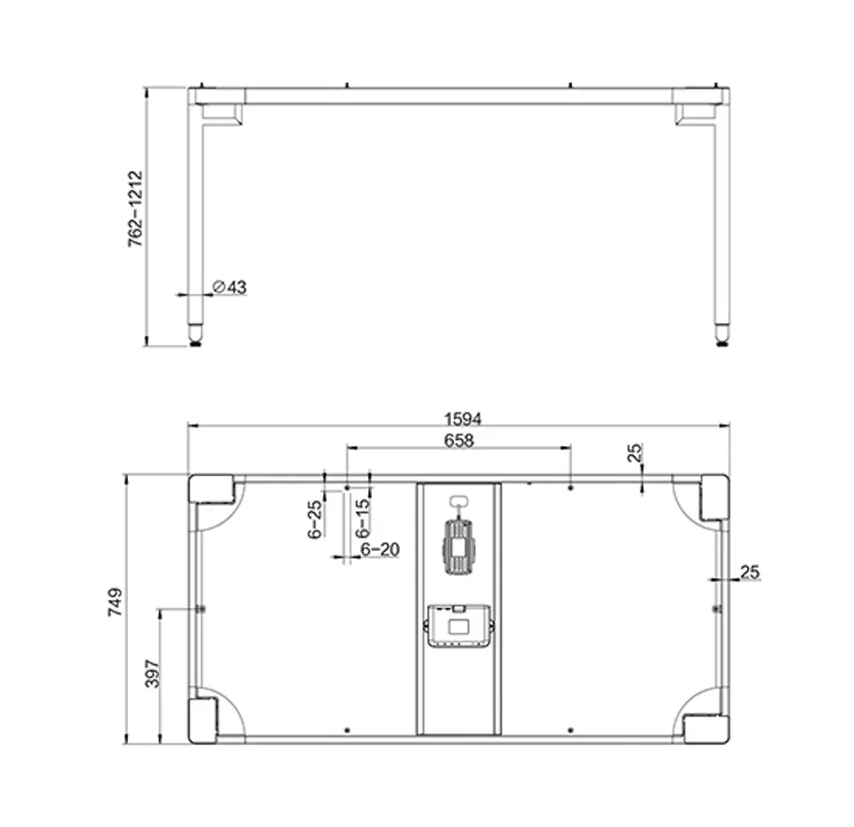 rysunek techniczny stołu loft Spacetronik SPE-422B