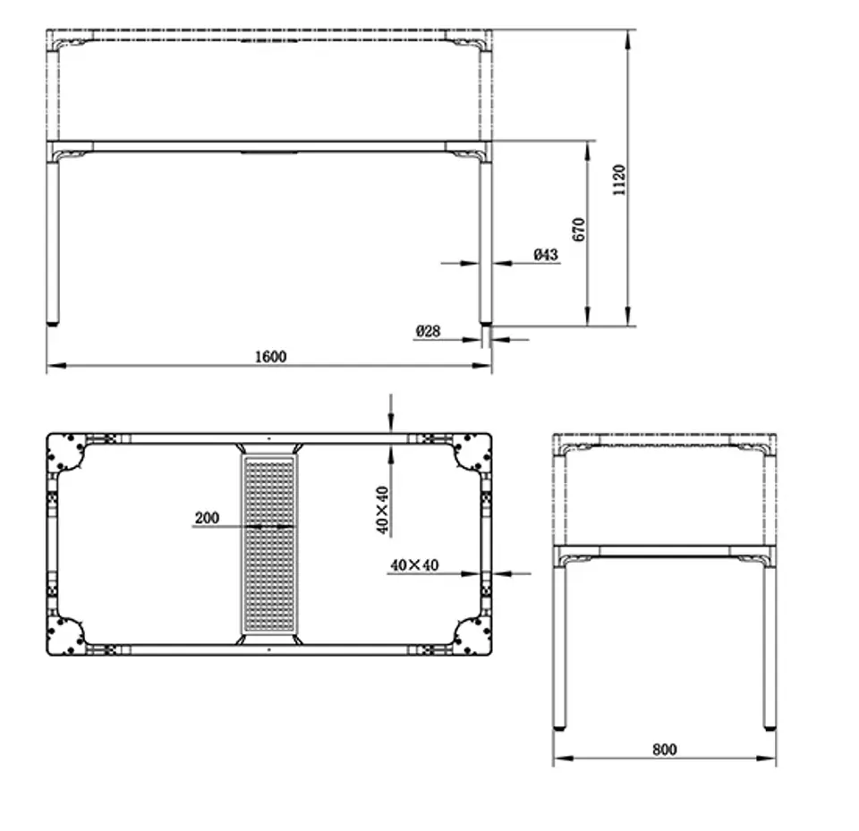 rysunek techniczny stołu loft Spacetronik SPE-424B