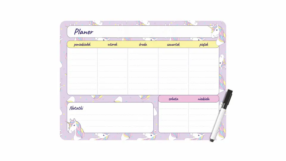 Planer magnetyczny na lodówkę Plan lekcji 35x25cm tygodniowy + marker PM-02-05 BIURFOL