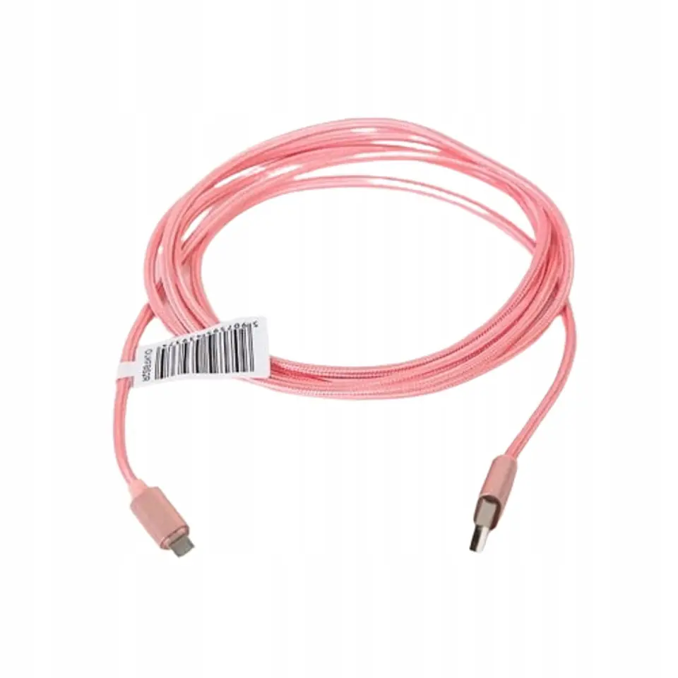 Kabel USB-A -> microUSB 1m pleciony jasny różowy OMEGA IGUANA (43934)