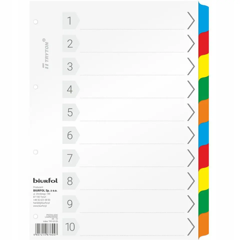 Przekładki laminowane A4 - 10 TRY-02-05 BIURFOL