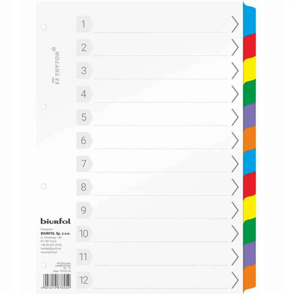 Przekładki laminowane A4 - 12 TRY-02-06 BIURFOL