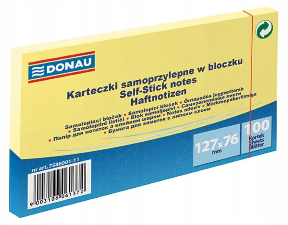 Bloczek samoprzylepny 127x76mm 100k żółty DONAU (7588001-11)